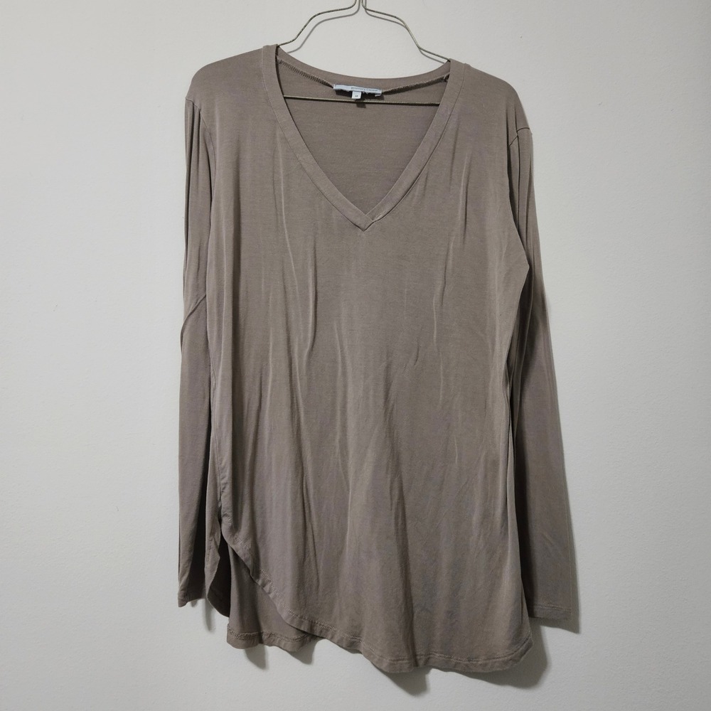 Emma's Closet Womens Taupe V-Neck Long Sleeve Tulip‎ Hem Top Medium Brown